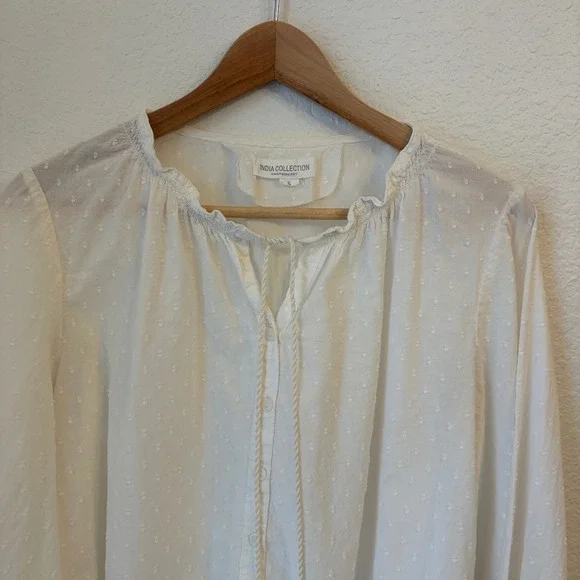 Emerson Fry India Collection Swiss Dot Blouse S Cottage Peasant Boho Coastal - Picture 8 of 11